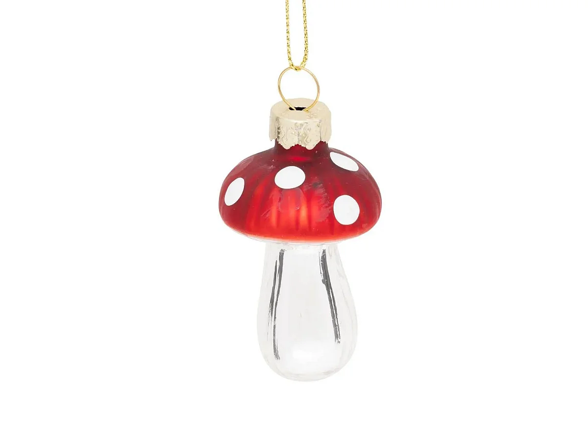 Lot de 2 Sujets de Noël en Verre "Champignon" 6cm Rouge