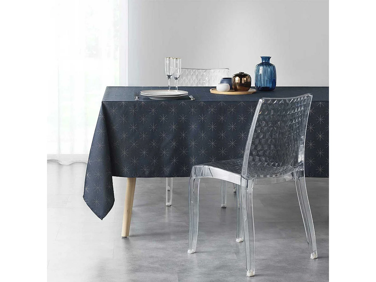 Nappe Imprimée Jacquard "Étoiles" 140x300cm Bleu