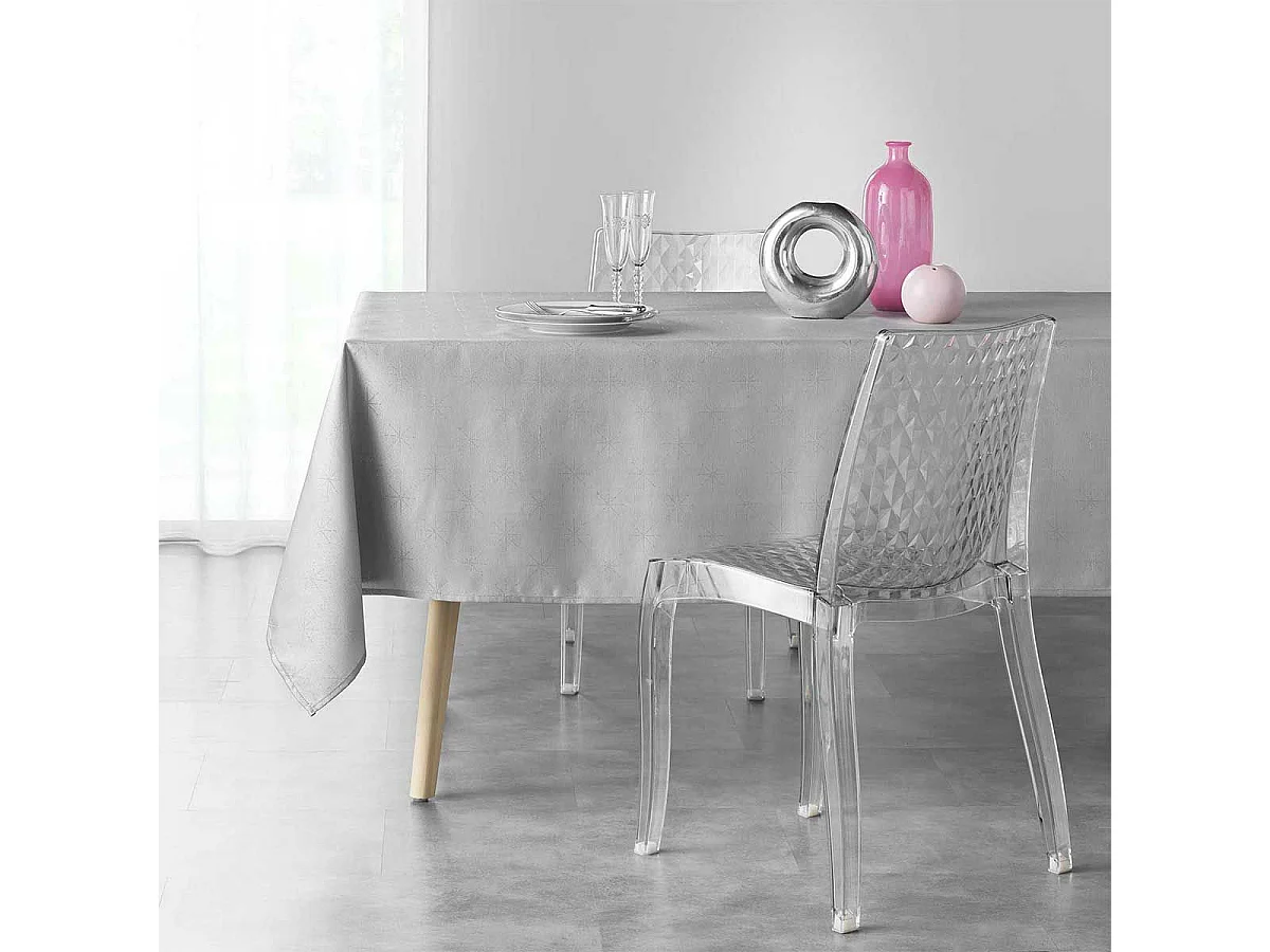 Nappe Imprimée Jacquard "Étoiles" 140x300cm Gris