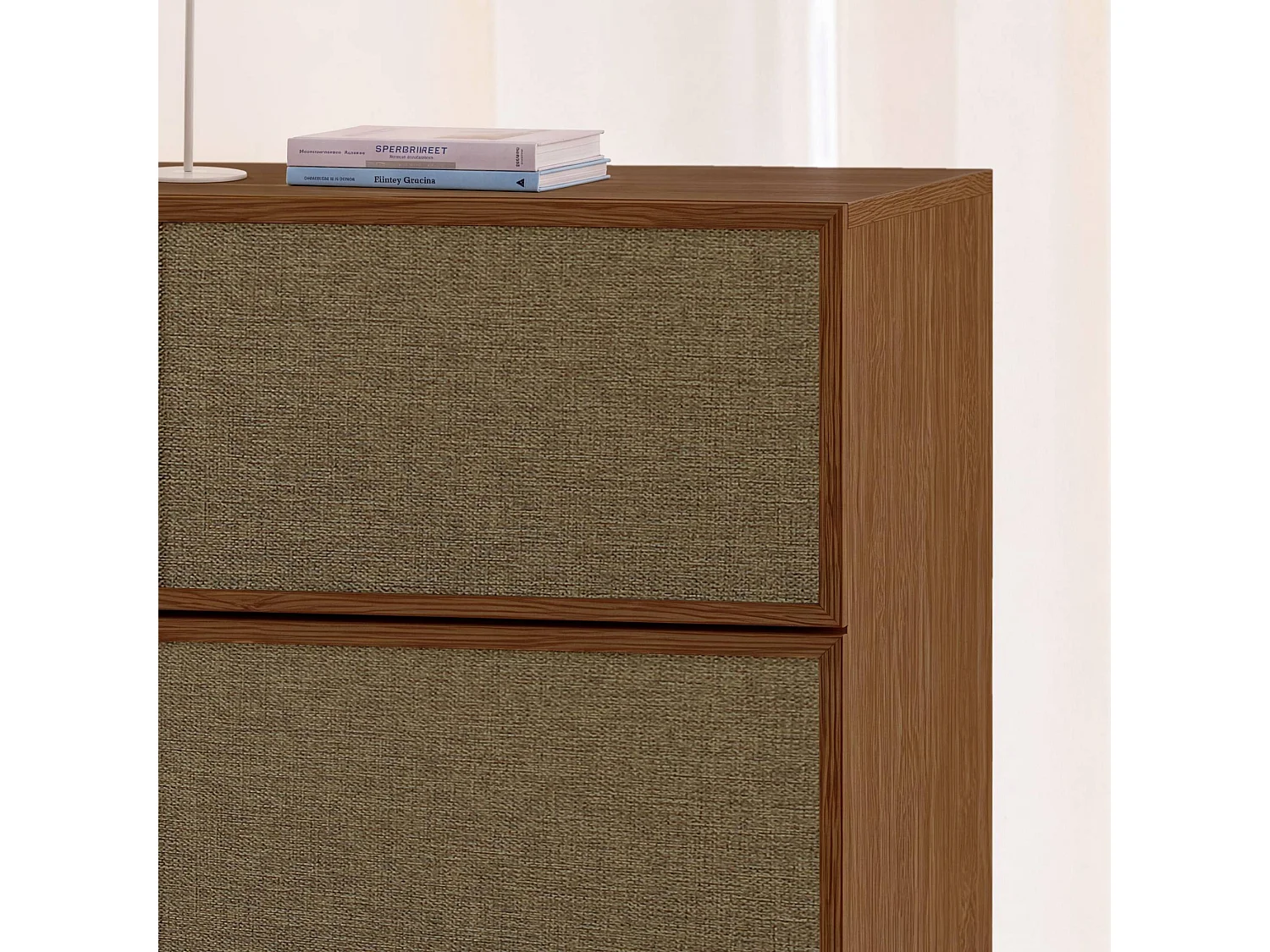 Cassettiera decorata in legno e tessuto 4 cassetti, Kuba, Noce, 48x40x98.5 cm