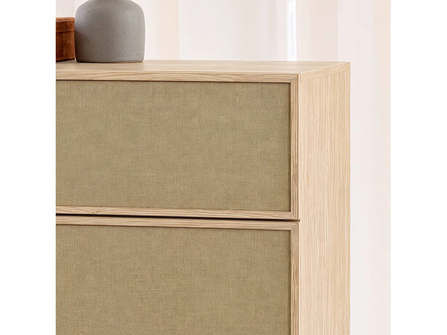 Chiffonnier décor bois et tissu 4 tiroirs naturel - Kuba