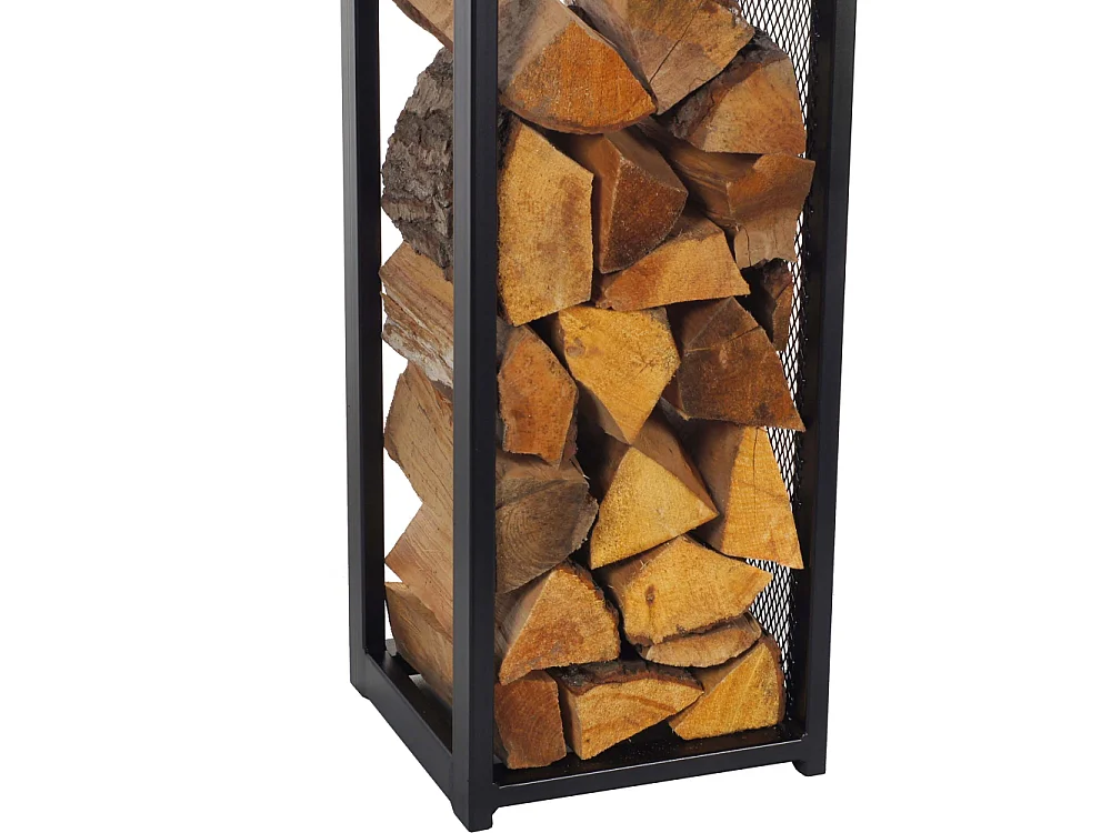 Range-bûches avec grille en acier noir 30x30x120cm