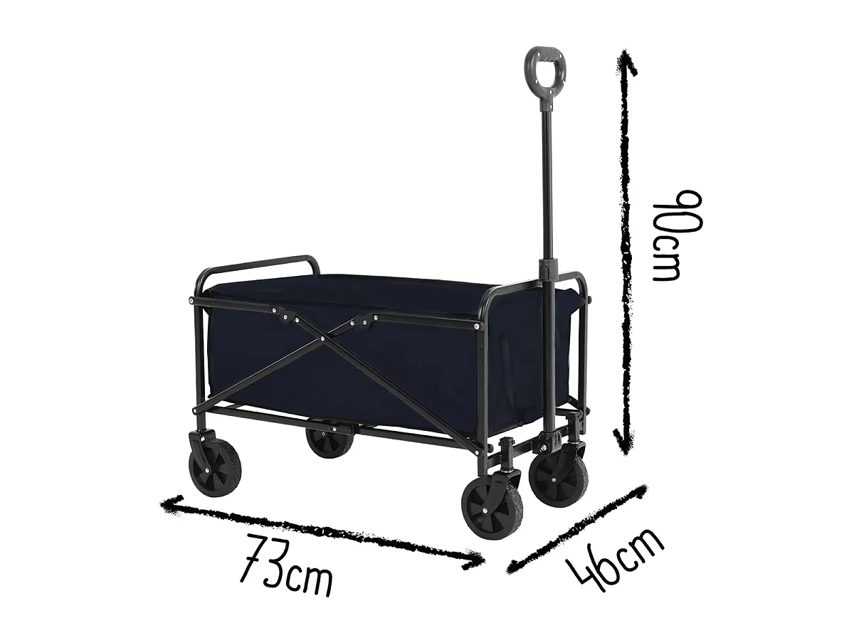 Chariot de jardin pliant et portable à roulettes pivotantes, coloris noir-Longueur 73 x Profondeur 46 x Hauteur 90 cm