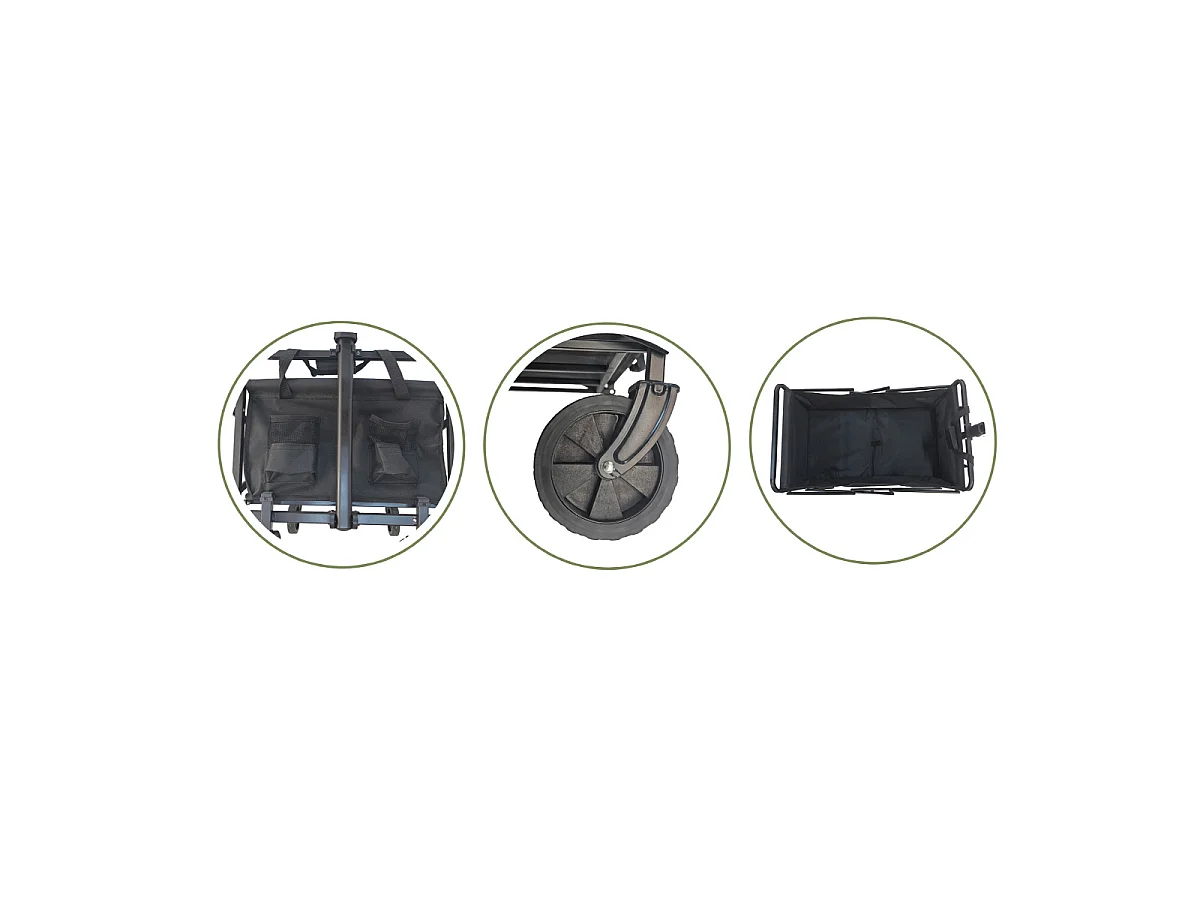 Chariot de jardin pliant et portable à roulettes pivotantes, coloris noir-Longueur 73 x Profondeur 46 x Hauteur 90 cm