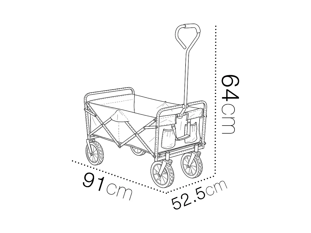 Chariot de jardin pliant et portable à roulettes pivotantes,coloris noir-Longueur 91 x Profondeur 52.5 x Hauteur 64 cm