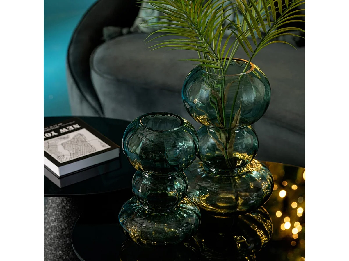 Vase Bulle en Verre "Rosalie" 27cm Bleu Pétrole