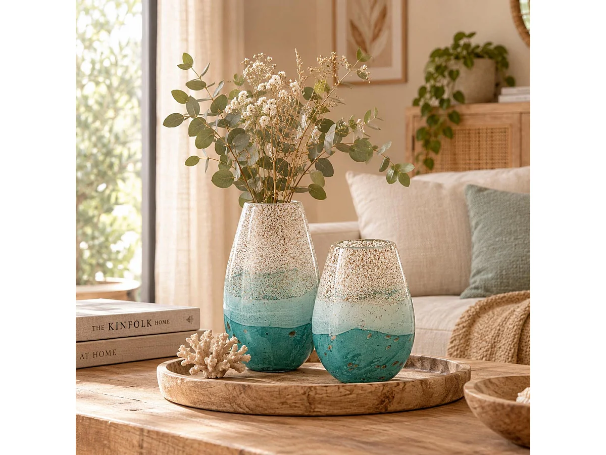 Vase Design en Verre "Gaspard" 24cm Turquoise
