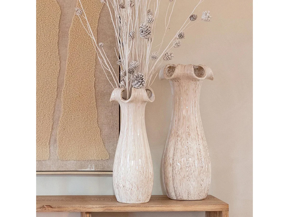 Vase Corolle en Argile "Yves" 46cm Beige Clair