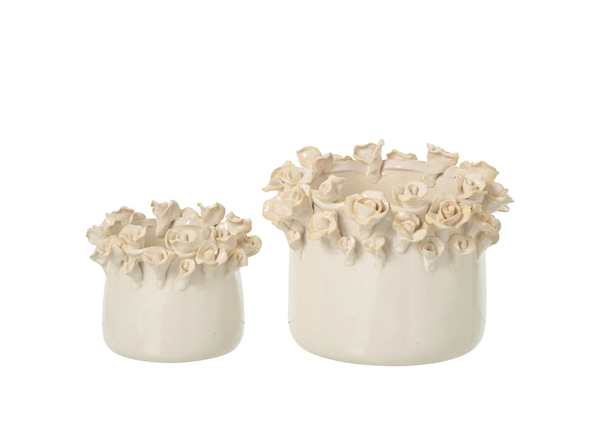 Cache-Pot Roses en Céramique "Amaury" 18cm Écru