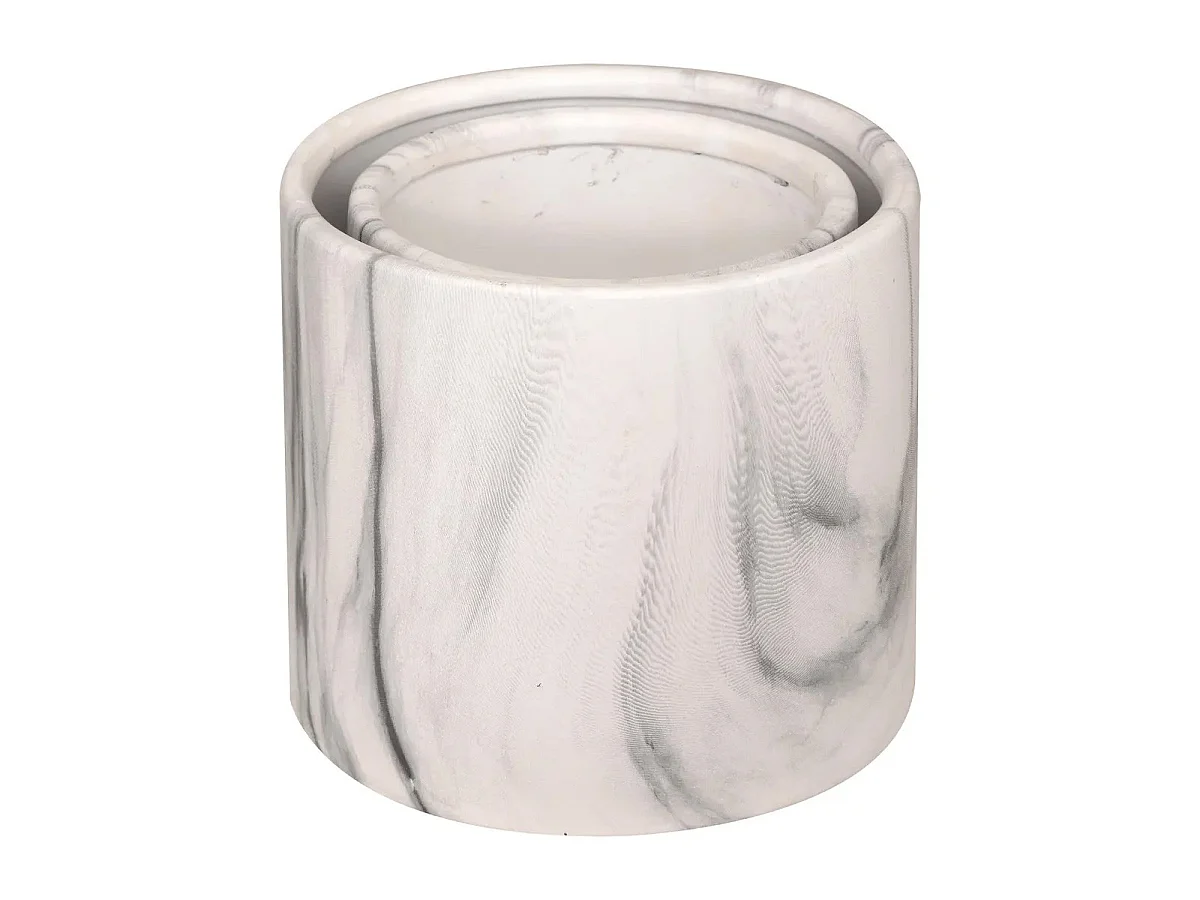 Lot de 2 Cache-Pots "Effet Marbre" 14cm Noir & Blanc