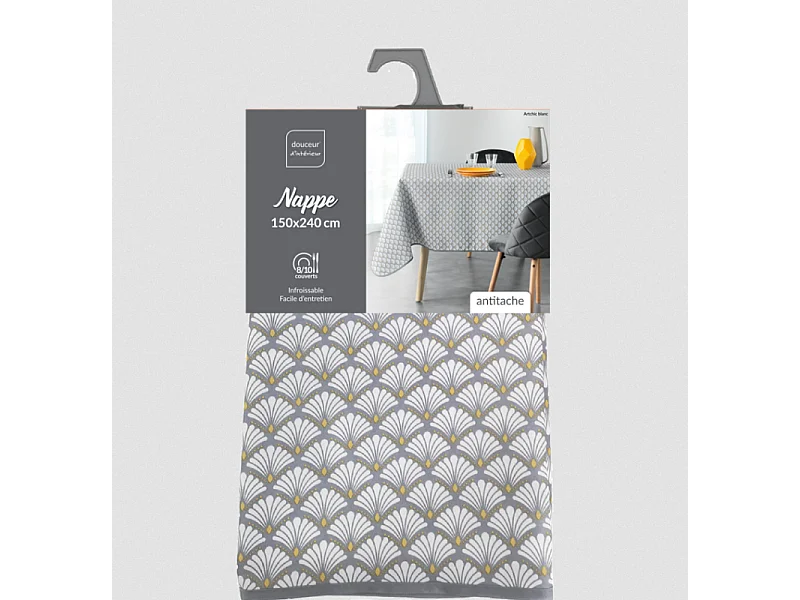 Nappe Imprimée "Art Chic" 150x240cm Gris & Blanc