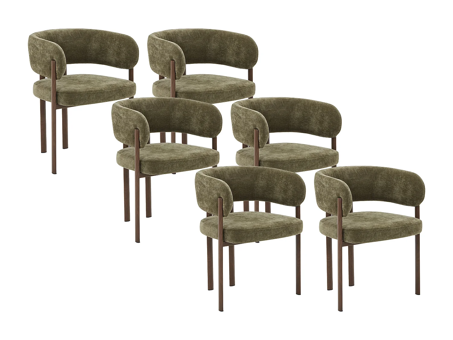 Lot de 6 chaises en tissu et métal effet bois - Vert et Naturel foncé - CIBARO