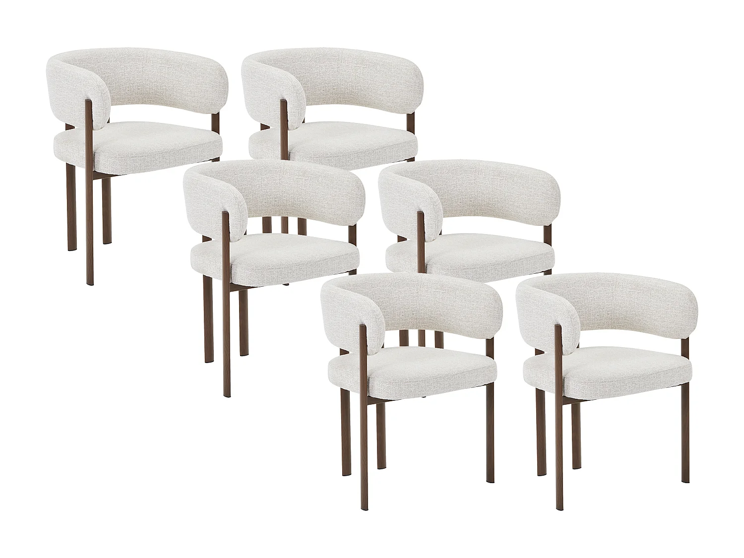 Lot de 6 chaises en tissu tweed et métal effet bois - Beige et Naturel foncé - CIBARO