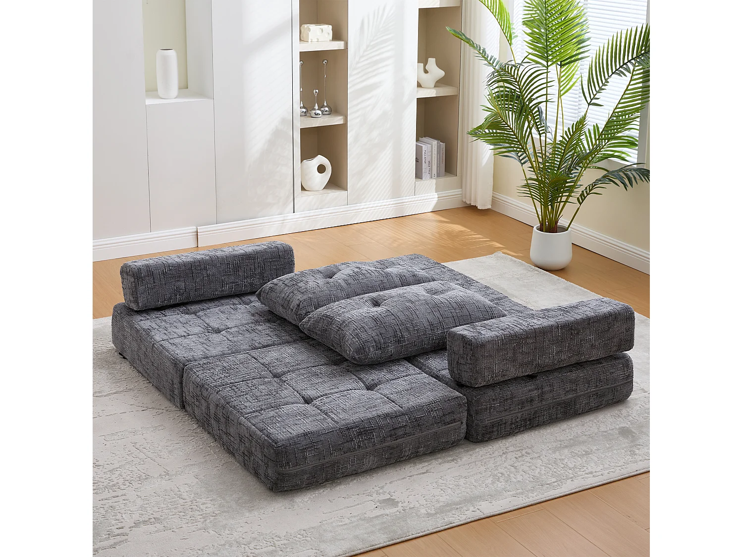 Inklapbare Slaapbank - Opvouwbare Sofa Met Hoofd- En Lendekussens - Hoogdicht Schuim, Chenille Bekleding - Voor Woonkamer En Slaapkamer - Grijs