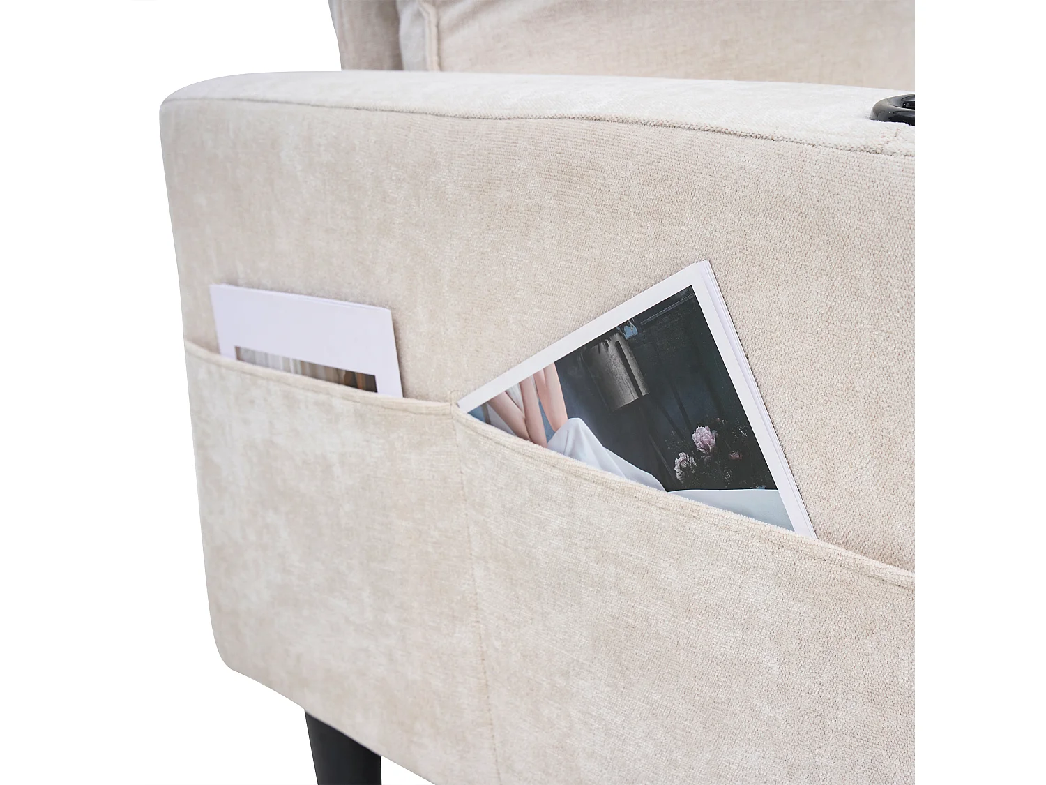 Canapé D'Angle 3 Places - Canapé En L Modulaire 202x137x80 cm - 2 Porte-Gobelets, 2 Ports USB Et 1 Type-C - Pouf Combinable - Lin - Beige