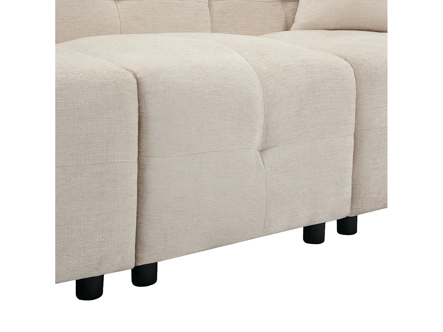 Canapé d'angle modulable 3 places L avec pouf de rangement amovible et 2 coussins - Ressorts ensachés, soutien lombaire - Chenille - Beige