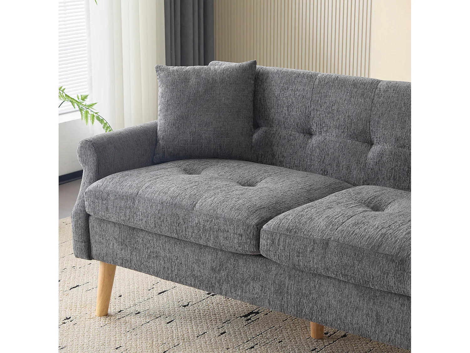 Canapé 2 places en chenille gris – Coussins d'assise 15 cm, Pieds en bois massif 20 cm – Design ergonomique pour salon et appartement