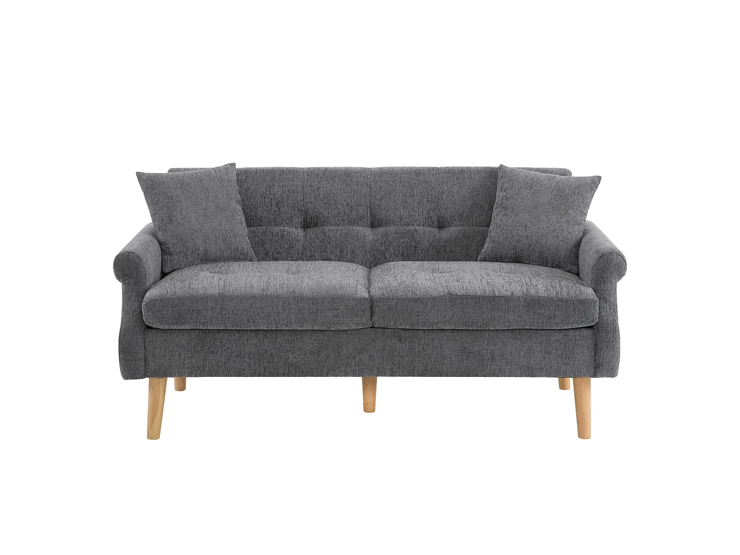 Canapé 2 places en chenille gris – Coussins d'assise 15 cm, Pieds en bois massif 20 cm – Design ergonomique pour salon et appartement