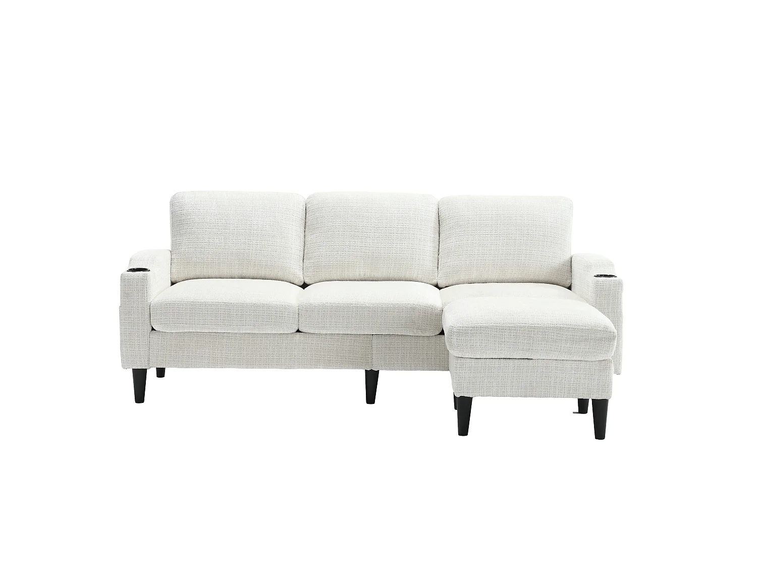 Bank – 4-zits Modulair Sofa met Hocker en Opbergruimte – Met Bekerhouders & Zijvakken – Voor Woonkamer – Chenille – Beige