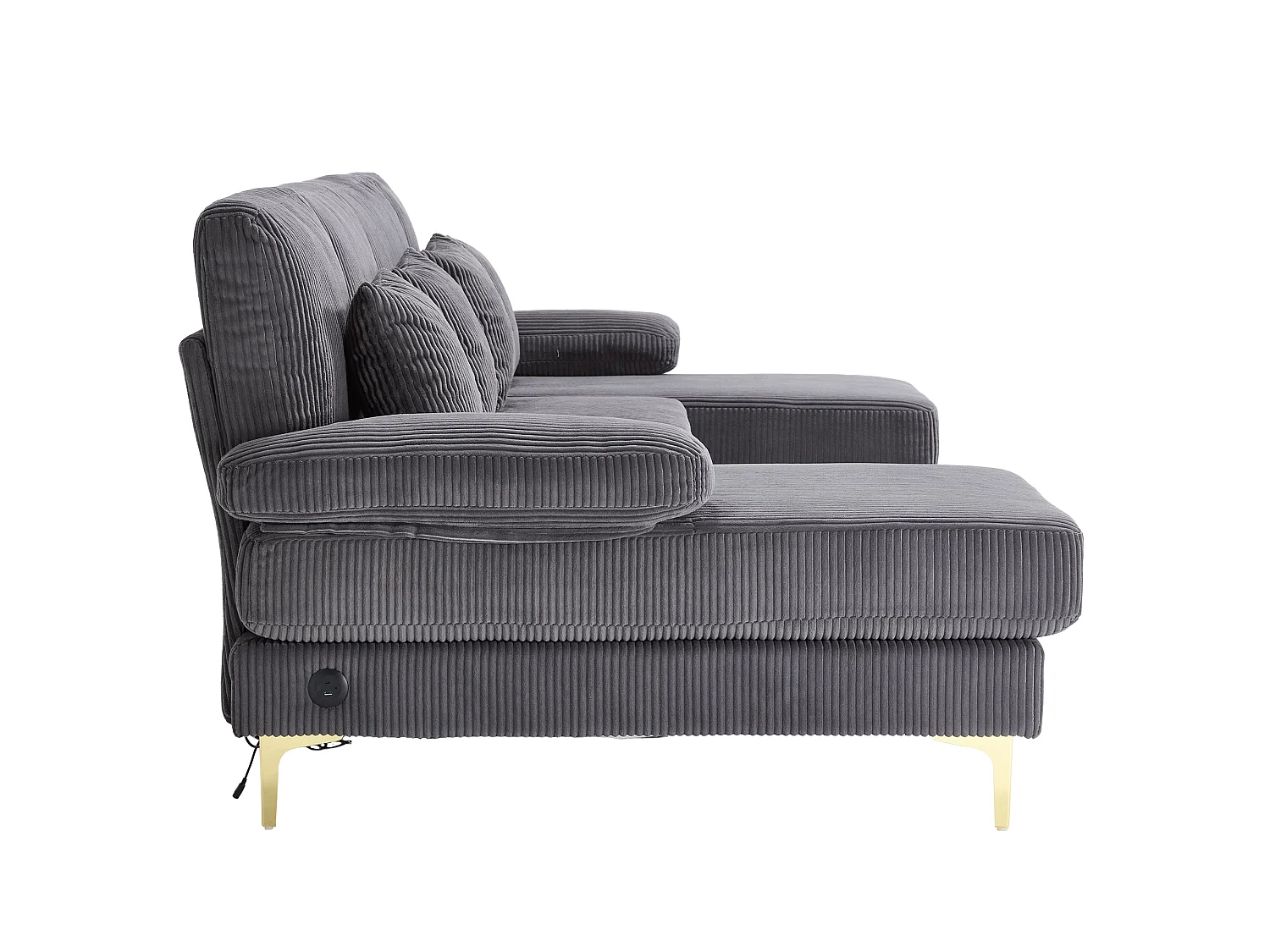 Canapé d'angle en U - Spacieux espace d'assise en forme de U avec dossier ergonomique et coussins d'assise profonds -  LED intégré et port USB - Velours - Gris