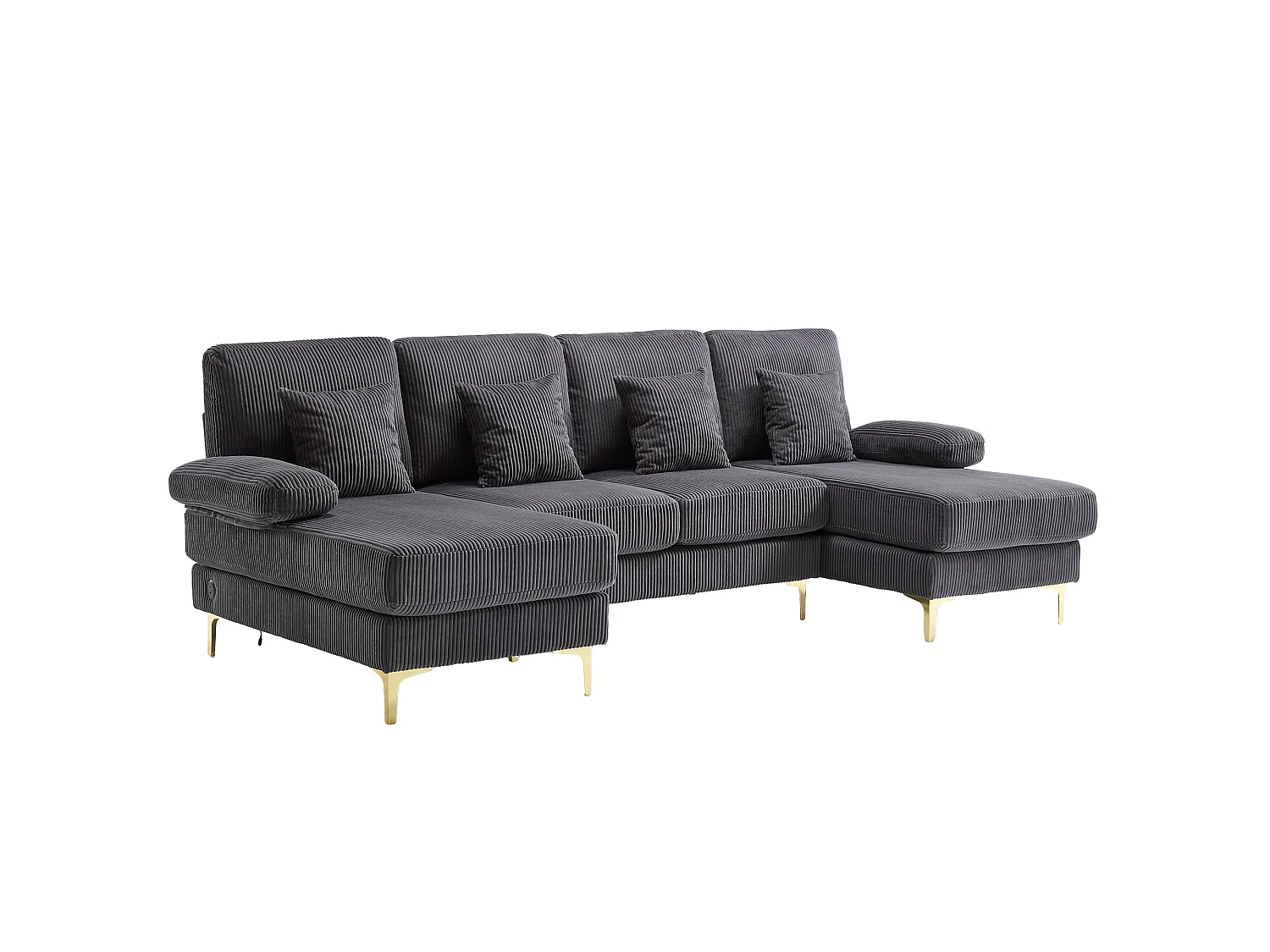 Canapé d'angle en U - Spacieux espace d'assise en forme de U avec dossier ergonomique et coussins d'assise profonds -  LED intégré et port USB - Velours - Gris