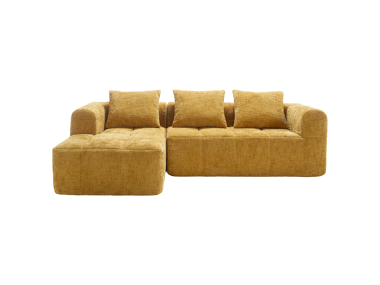 Hoekbank – 3-Zits L-Bank Met Chaise Longue – Met Zijvak & 3 Kussens – Wolkachtig Zitcomfort Met Hoogdichtheid Schuim – Chenille – Geel