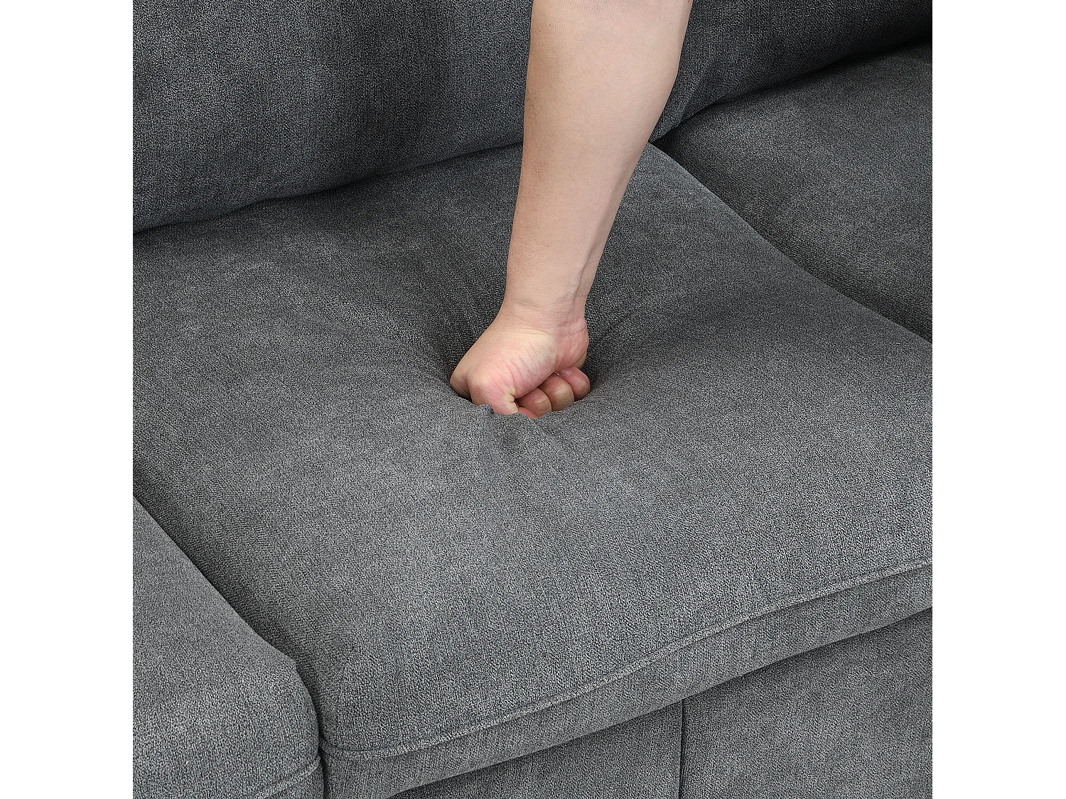 Canapé d'angle modulable 3 places avec 2 tiroirs et 2 poufs de rangement  - Chenille - Gris foncé