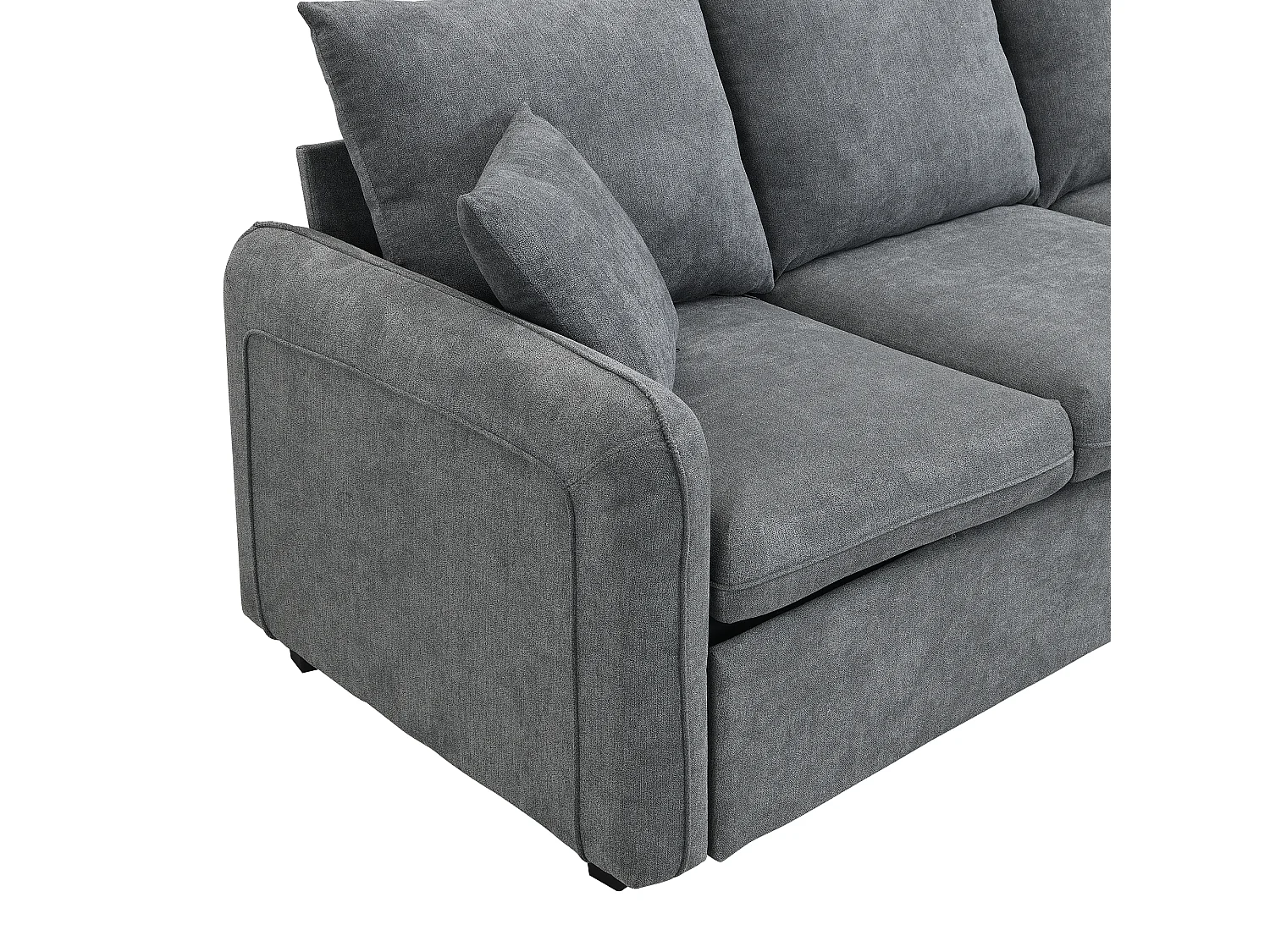 Canapé d'angle modulable 3 places avec 2 tiroirs et 2 poufs de rangement  - Chenille - Gris foncé