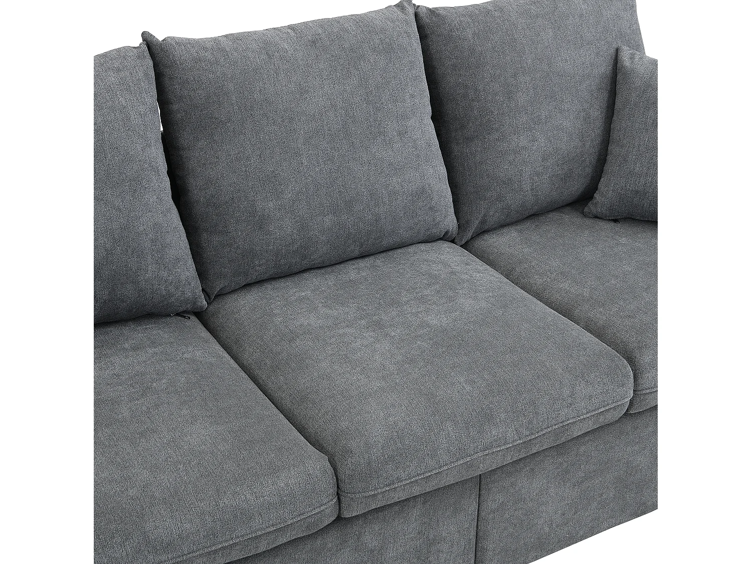 Canapé d'angle modulable 3 places avec 2 tiroirs et 2 poufs de rangement  - Chenille - Gris foncé