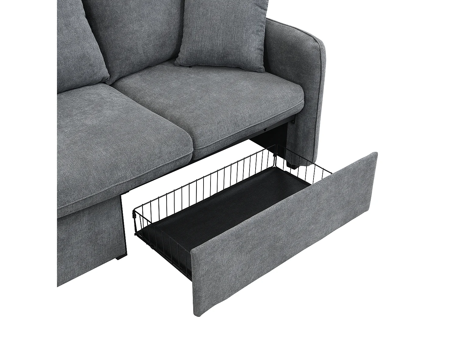 Canapé d'angle modulable 3 places avec 2 tiroirs et 2 poufs de rangement  - Chenille - Gris foncé
