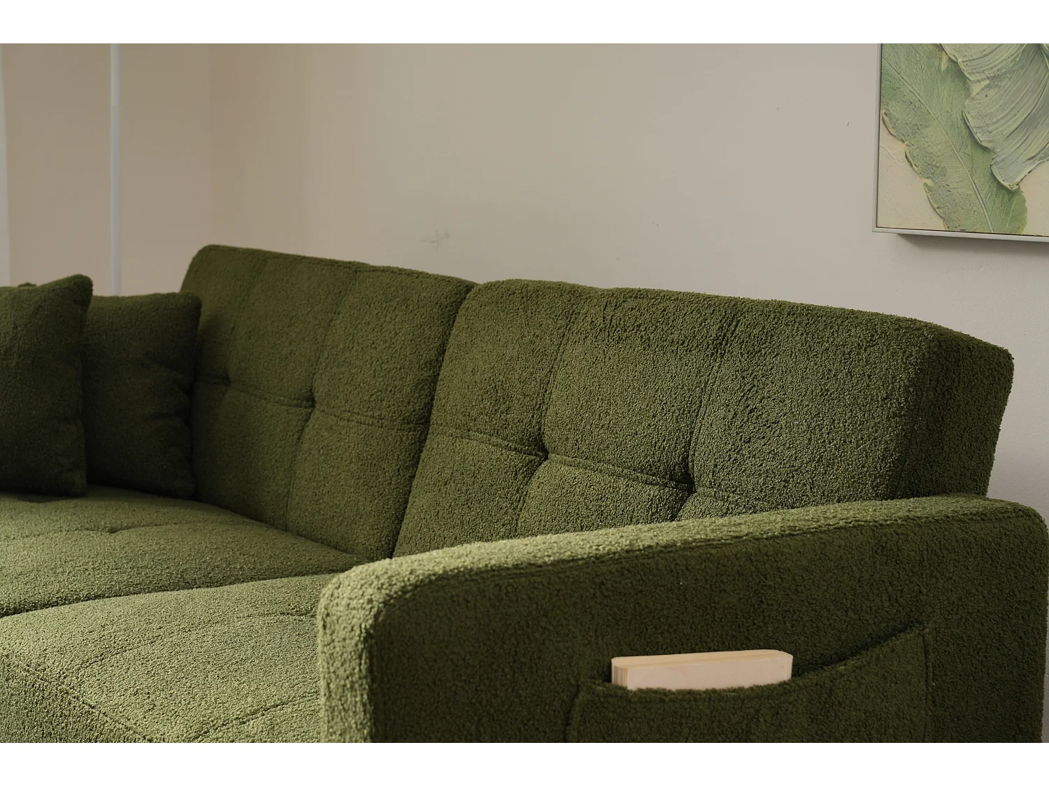 Slaapbank - 2-Zits Met Bedfunctie En Verstelbare Rugleuning - Vergulde Poten Met Zachte Sherpa Bekleding - Houten Frame - Groen