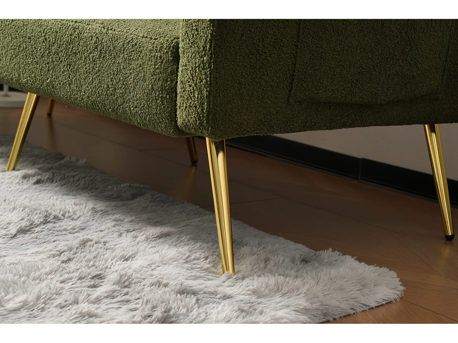 Slaapbank - 2-Zits Met Bedfunctie En Verstelbare Rugleuning - Vergulde Poten Met Zachte Sherpa Bekleding - Houten Frame - Groen