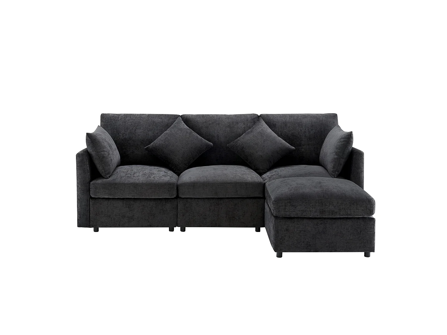 Hoekbank – 3-4-Zits Chenille Sofa Met Verplaatsbare Poef – Afneembare Zitkussens & Pocketvering – Massief Houten Frame – Chenille – Grijs