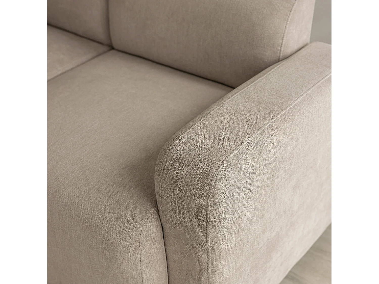 Bank - 3-4-Zits Sofa - Ronde Armleuningen & 2 Sierkussens - Verhoogde Rugleuning, Zitbreedte 57cm - Voor Woonkamer/Slaapkamer - Chenille - Beige