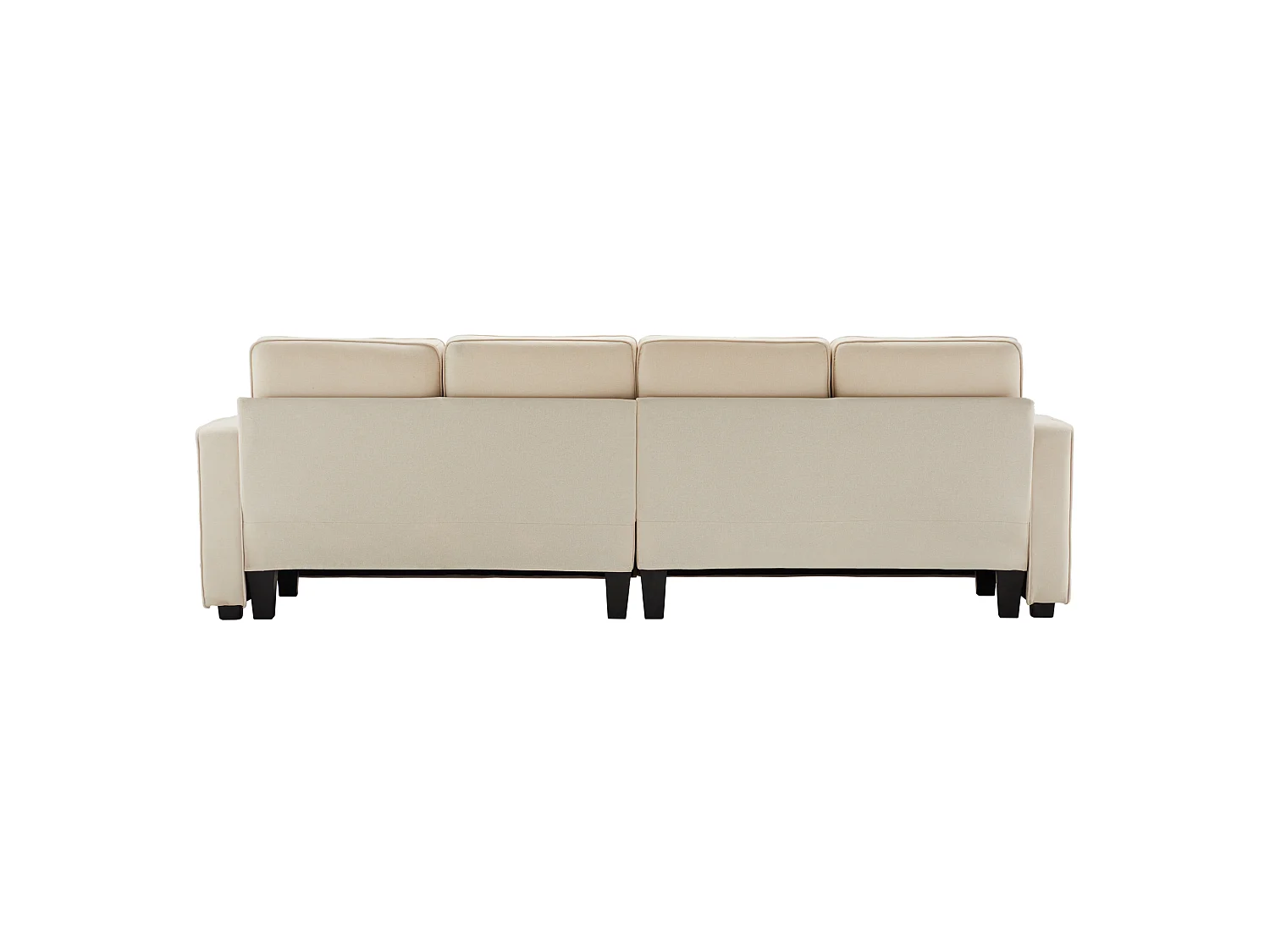 Bank - 4-Zits Linnen Sofa Met Opbergzakken En Hoge Rugleuning - Elastische Zitting - 4 Lendenkussens & Afneembare Zitkussens - Linnen - Beige