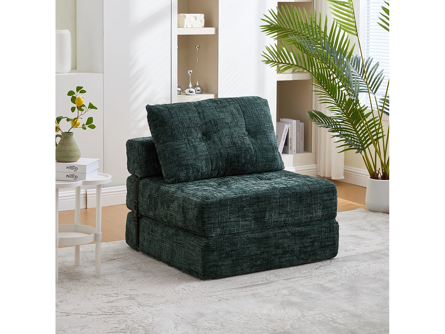 Slaapbank – 1-Zits Opvouwbare Slaapbank Met Rugleuning – Hoogdicht Schuim & Chenille – Voor Woonkamer En Slaapkamer – Smaragd
