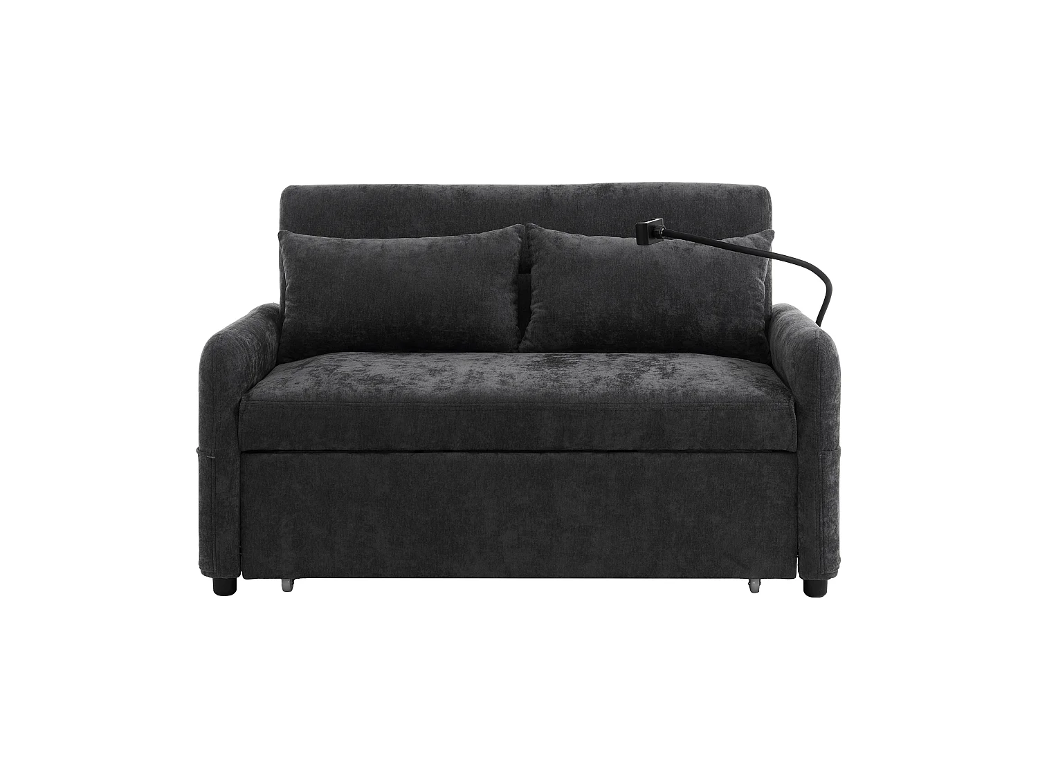 Canapé-lit 2 places convertible – Dossier 3 positions, USB et support téléphone, roulettes – Chenille gris