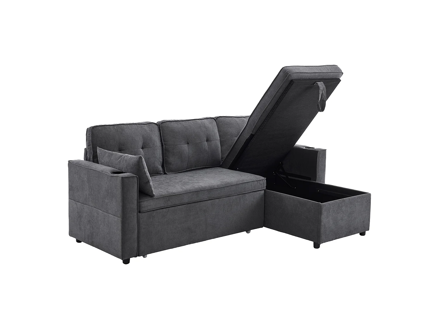 Hoekbank - 3-Zits Slaapbank Met Chaiselongue - Verwisselbaar Links Of Rechts, Met Opbergruimte En Drinkhouders - Katoen-linnen - Grijs