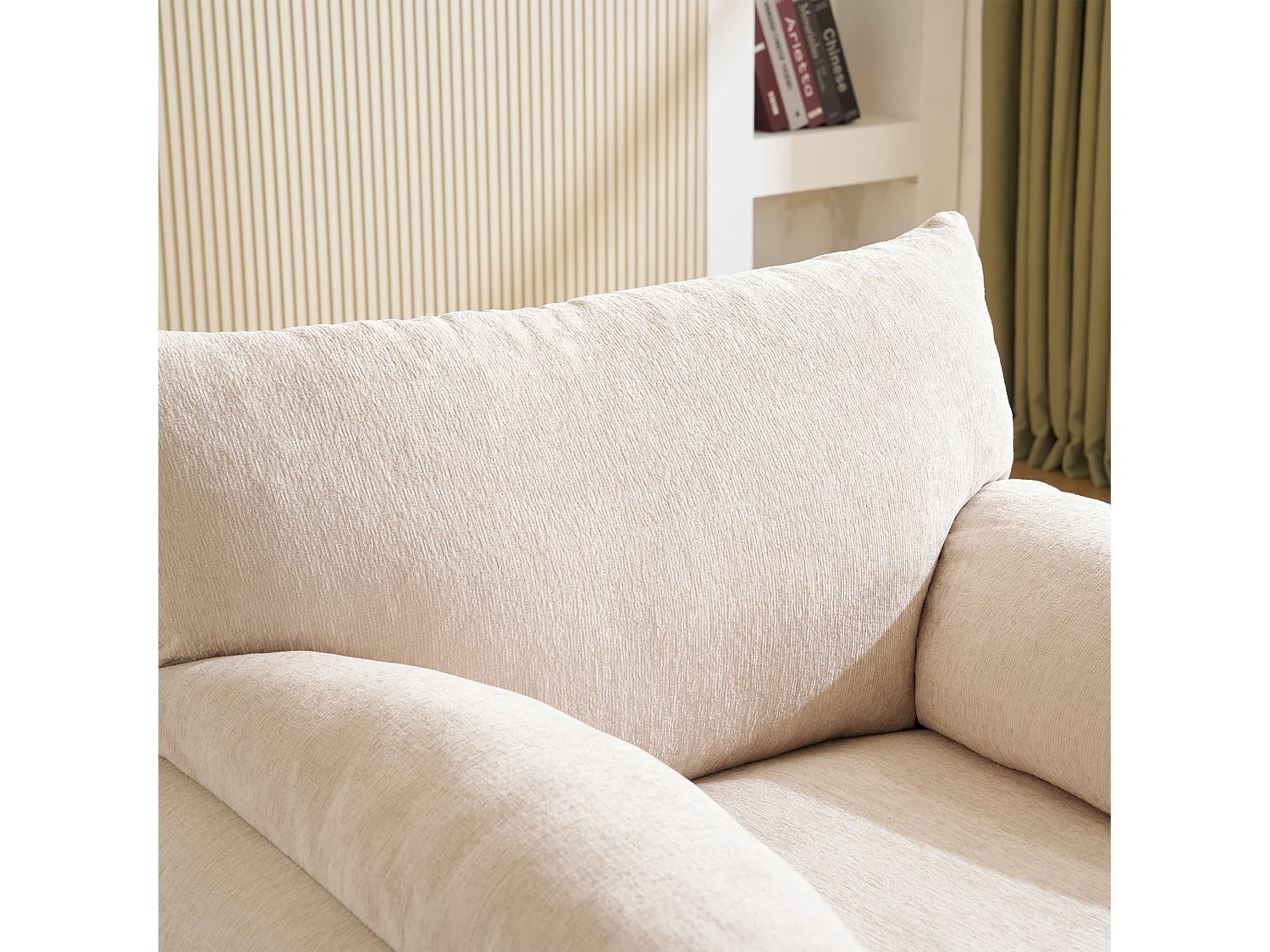 Fauteuil surdimensionné 1 place – Mousse haute résilience et coussins d'accoudoirs – Structure en bois massif/métal 150 kg – Chenille – Beige