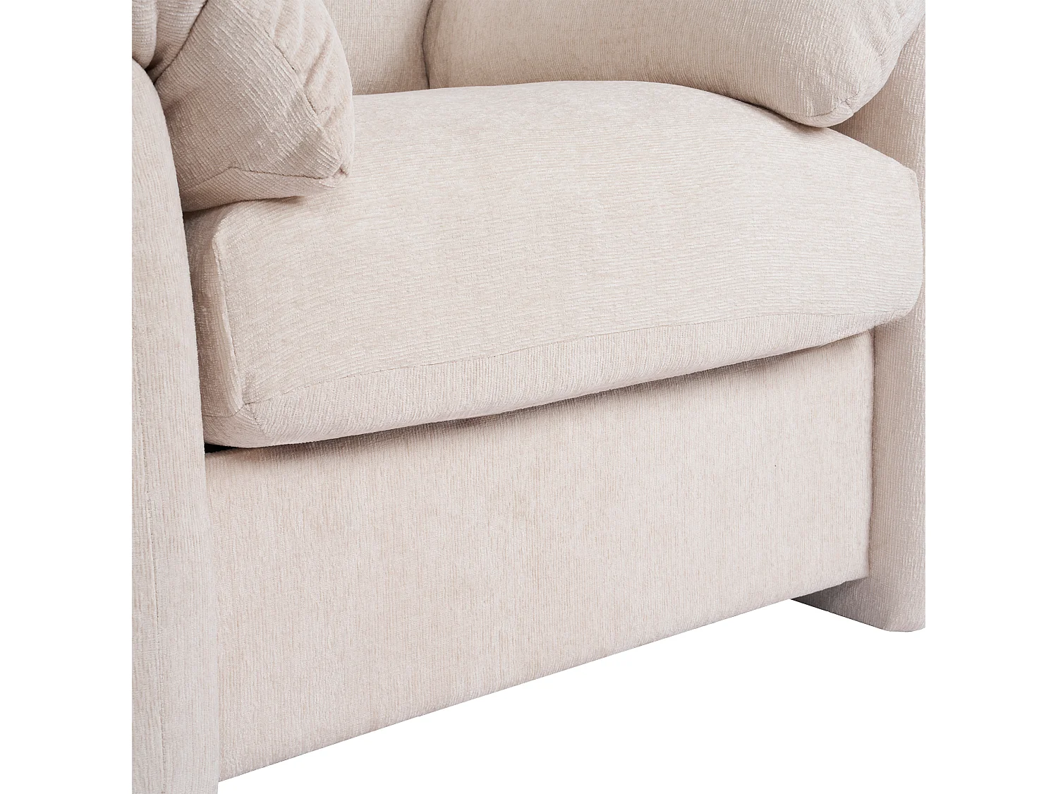 Fauteuil surdimensionné 1 place – Mousse haute résilience et coussins d'accoudoirs – Structure en bois massif/métal 150 kg – Chenille – Beige