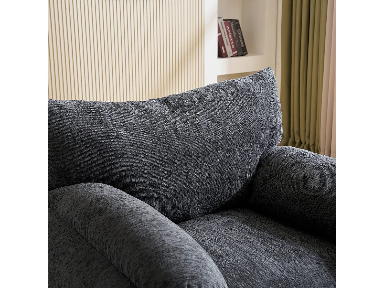 Fauteuil – 1-Zits Oversized Chenille Fauteuil – Hoge Elastische Schuimvulling en Pocketveren – Massief Hout en IJzer Frame – Grijs