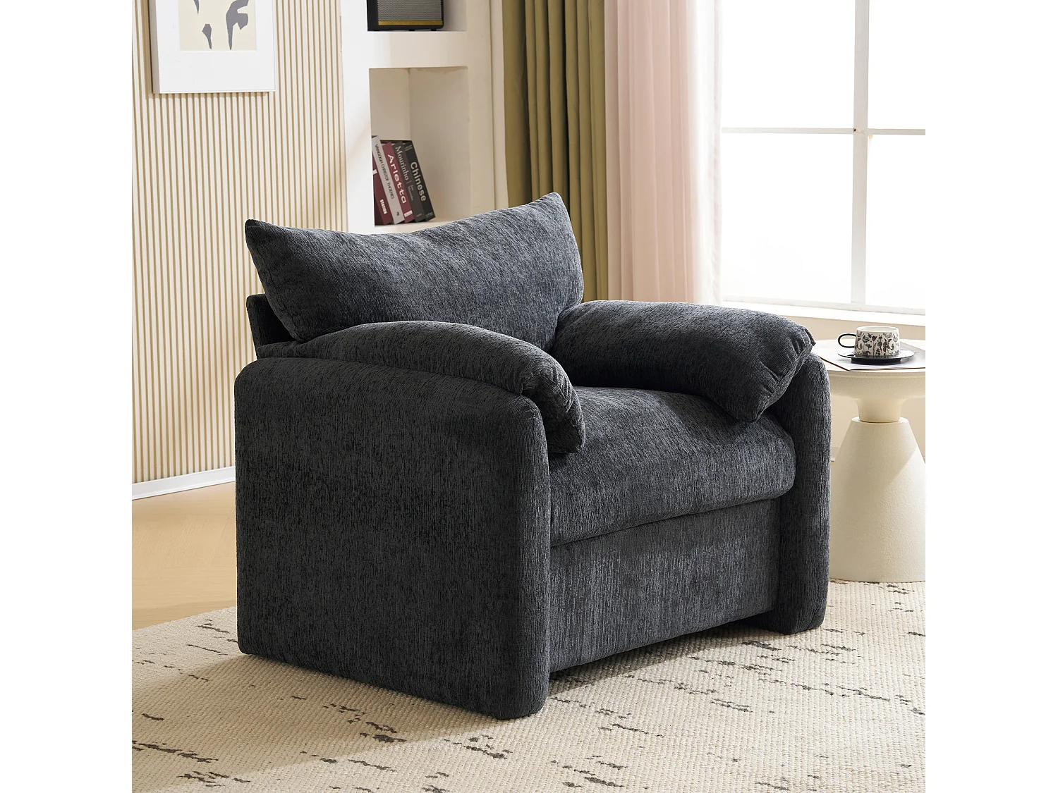 Fauteuil – 1-Zits Oversized Chenille Fauteuil – Hoge Elastische Schuimvulling en Pocketveren – Massief Hout en IJzer Frame – Grijs