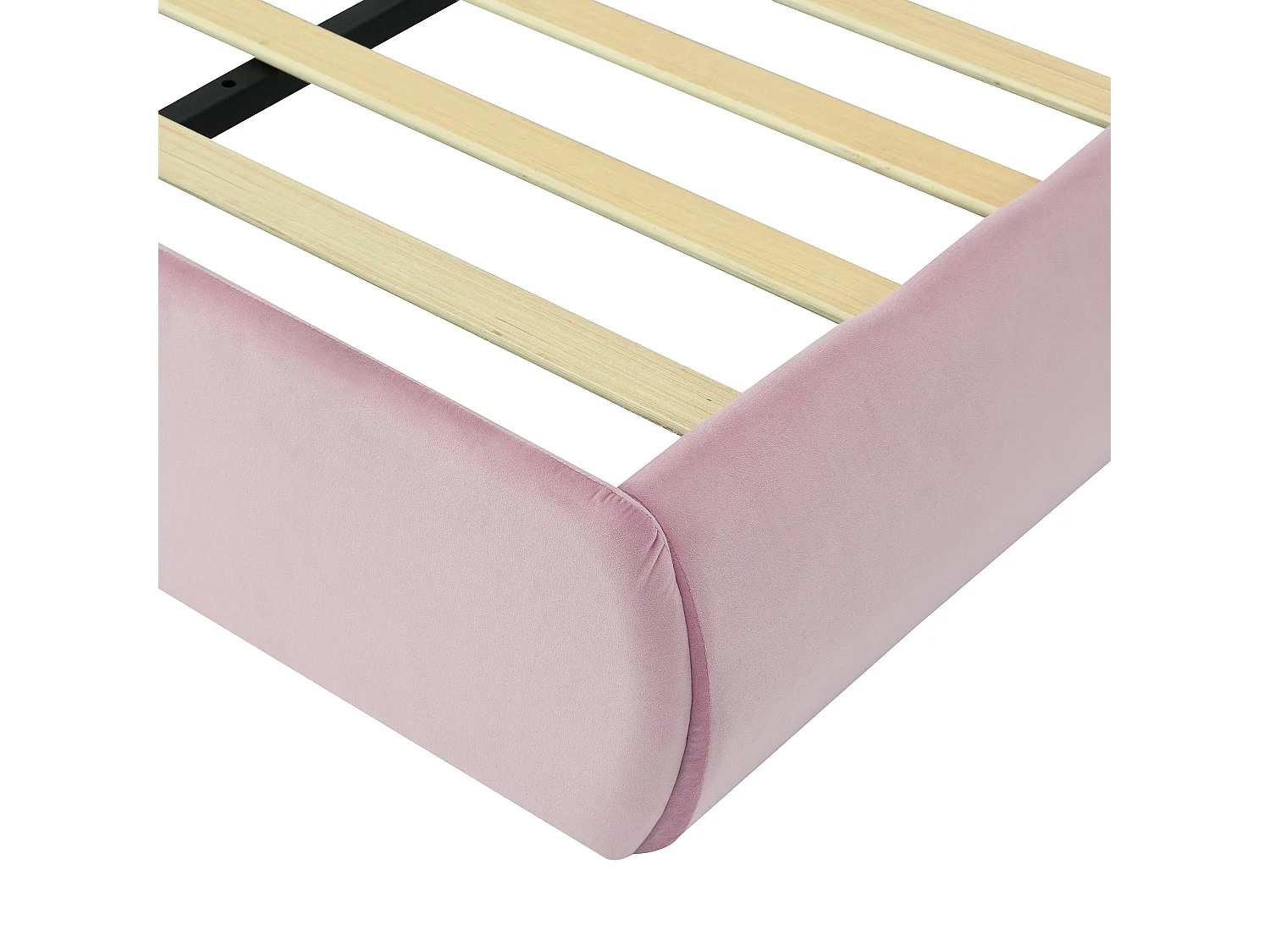 Lit enfant 90x200 cm, velours rose, avec oreilles de lapin LED, 2 tabourets de rangement, tête de lit réglable, sans matelas