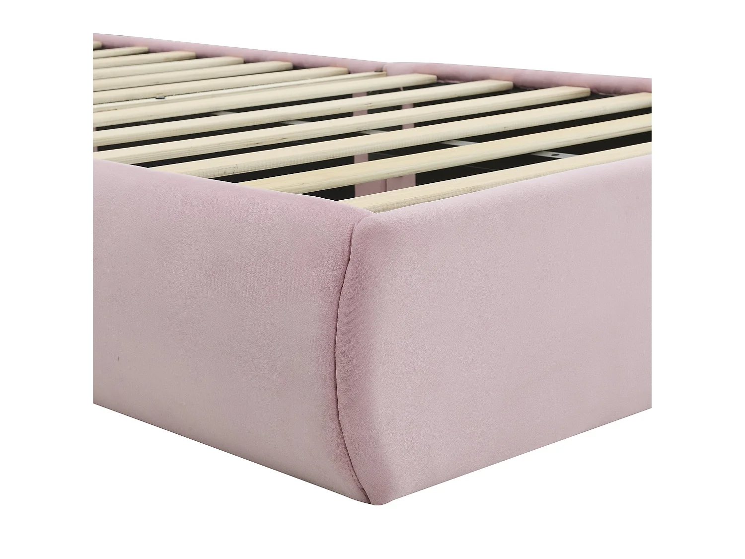 Lit enfant 90x200 cm, velours rose, avec oreilles de lapin LED, 2 tabourets de rangement, tête de lit réglable, sans matelas