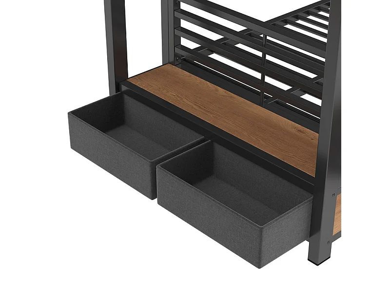 Stapelbed, 90x200cm, met 4 laden en LED-strip, kledingstang, Zwart