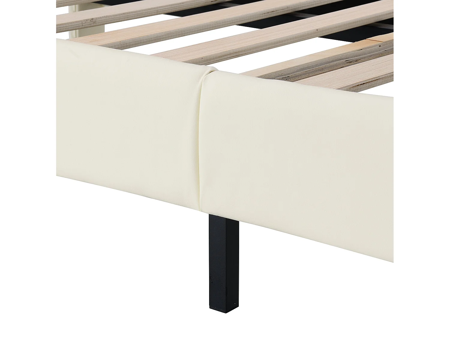 Lit simple 90x200 cm, PU beige, avec tête de lit ondulée et LED multicolores, sans matelas