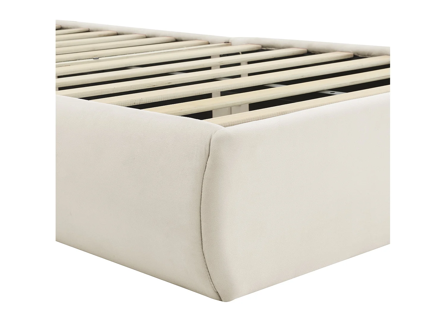 Lit enfant 140x200 cm, velours beige, avec oreilles de lapin LED, 2 tabourets de rangement, tête de lit réglable, sans matelas