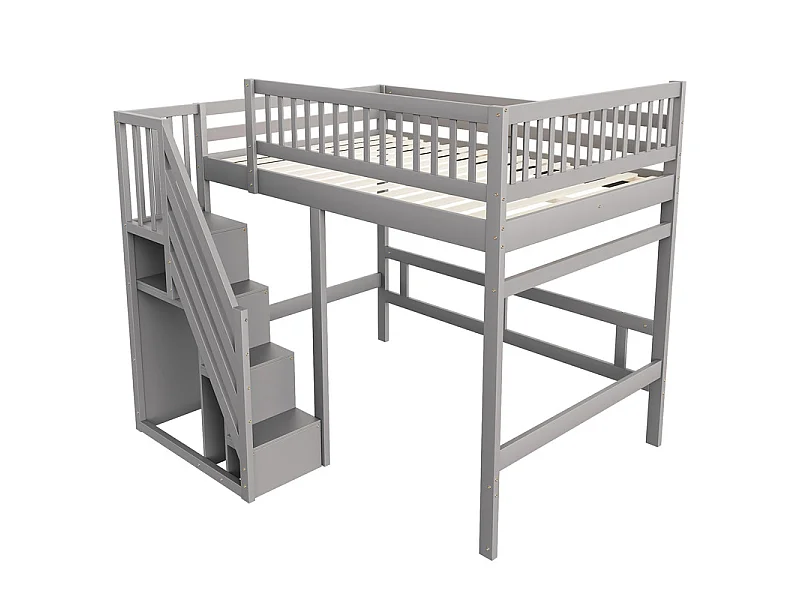 Literas 140x200cm - con escalera - Pino+Contrachapado+MDF - Gris