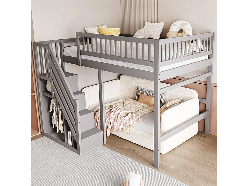 Literas 140x200cm - con escalera - Pino+Contrachapado+MDF - Gris