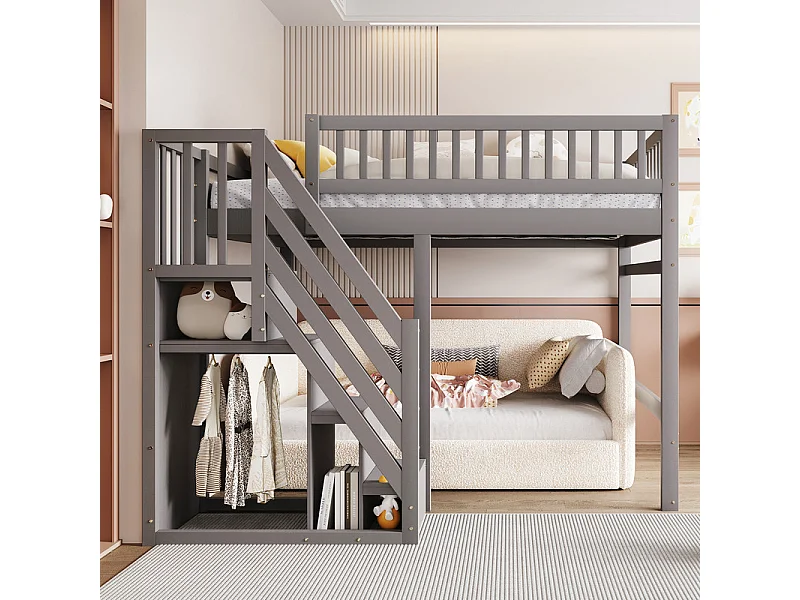 Literas 140x200cm - con escalera - Pino+Contrachapado+MDF - Gris